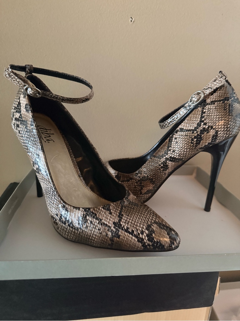 Diba Snake-Print Ankle-Strap Pointed Pumps - Brown/Black